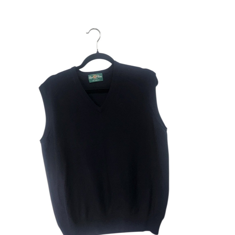 Alan‎ Paine Sweater Vest Mens 44 Navy Blue Excellent Merino Wool V-Neck England